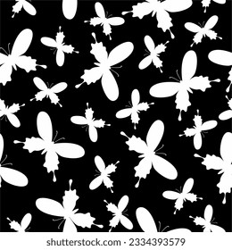Seamless black and white butterfly pattern. Butterflies background. Vector illustration. Design for web, wrapping, wallpaper, textile, print, fabric. 