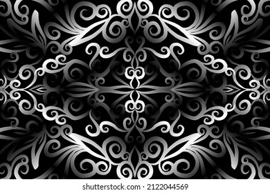 sin costura Flor de gradiente de caleidoscopio blanco y negro patrón de arte tradicional indonesio tenun batik étnico dayak ornamento para anuncios de papel pintado pegatina de fondo o ropa