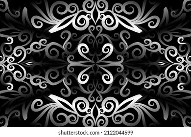 seamless Black and white caleidoscope gradient flower art pattern of indonesian traditional tenun batik ethnic dayak ornament for wallpaper ads background sticker or clothing