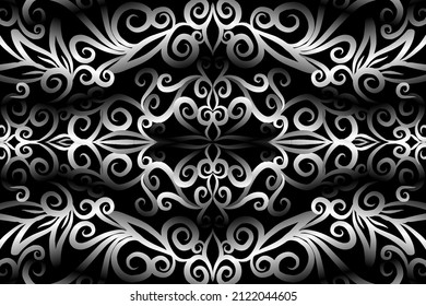 seamless Black and white caleidoscope gradient flower art pattern of indonesian traditional tenun batik ethnic dayak ornament for wallpaper ads background sticker or clothing