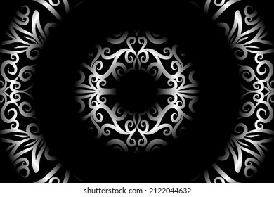 seamless Black and white caleidoscope gradient flower art pattern of indonesian traditional tenun batik ethnic dayak ornament for wallpaper ads background sticker or clothing