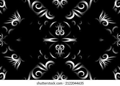 seamless Black and white caleidoscope gradient flower art pattern of indonesian traditional tenun batik ethnic dayak ornament for wallpaper ads background sticker or clothing