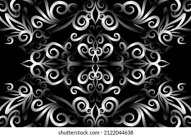 seamless Black and white caleidoscope gradient flower art pattern of indonesian traditional tenun batik ethnic dayak ornament for wallpaper ads background sticker or clothing