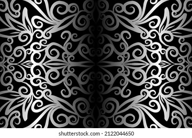 seamless Black and white caleidoscope gradient flower art pattern of indonesian traditional tenun batik ethnic dayak ornament for wallpaper ads background sticker or clothing