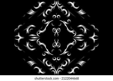 seamless Black and white caleidoscope gradient flower art pattern of indonesian traditional tenun batik ethnic dayak ornament for wallpaper ads background sticker or clothing