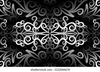 seamless Black and white caleidoscope gradient flower art pattern of indonesian traditional tenun batik ethnic dayak ornament for wallpaper ads background sticker or clothing