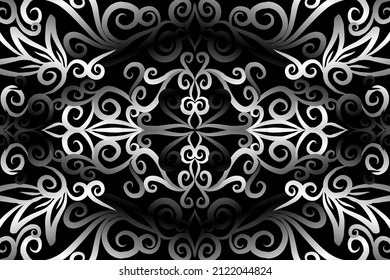 seamless Black and white caleidoscope gradient flower art pattern of indonesian traditional tenun batik ethnic dayak ornament for wallpaper ads background sticker or clothing
