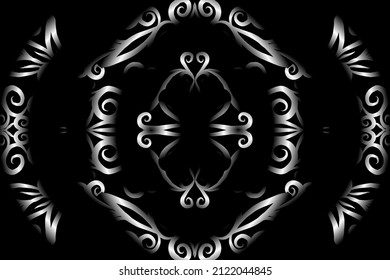 seamless Black and white caleidoscope gradient flower art pattern of indonesian traditional tenun batik ethnic dayak ornament for wallpaper ads background sticker or clothing