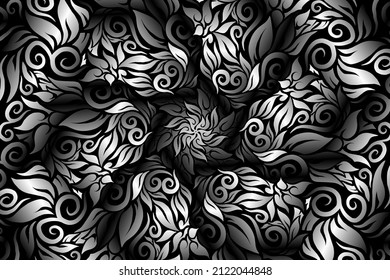 seamless Black and white caleidoscope gradient flower art pattern of indonesian traditional tenun batik ethnic dayak ornament for wallpaper ads background sticker or clothing