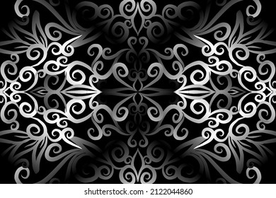 seamless Black and white caleidoscope gradient flower art pattern of indonesian traditional tenun batik ethnic dayak ornament for wallpaper ads background sticker or clothing