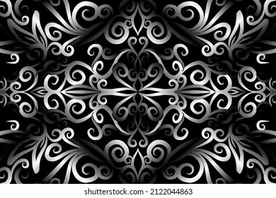 seamless Black and white caleidoscope gradient flower art pattern of indonesian traditional tenun batik ethnic dayak ornament for wallpaper ads background sticker or clothing