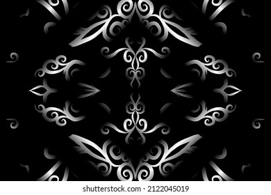 sin costura Flor de gradiente de caleidoscopio blanco y negro patrón de arte tradicional indonesio tenun batik étnico dayak ornamento para anuncios de papel pintado pegatina de fondo o ropa