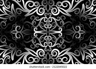 seamless Black and white caleidoscope gradient flower art pattern of indonesian traditional tenun batik ethnic dayak ornament for wallpaper ads background sticker or clothing
