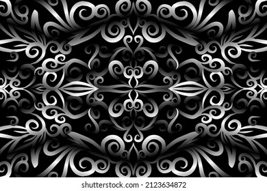 sin costura Flor de gradiente de caleidoscopio blanco y negro patrón de arte tradicional indonesio tenun batik étnico dayak ornamento para anuncios de papel pintado pegatina de fondo o ropa