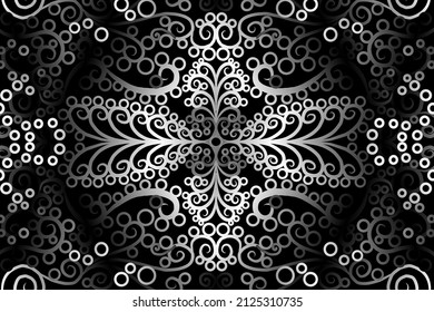 seamless Black and white caleidoscope gradient flower art pattern of indonesian traditional tenun batik ethnic dayak ornament for wallpaper ads background sticker or clothing
