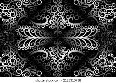 seamless Black and white caleidoscope gradient flower art pattern of indonesian traditional tenun batik ethnic dayak ornament for wallpaper ads background sticker or clothing