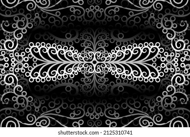 sin costura Flor de gradiente de caleidoscopio blanco y negro patrón de arte tradicional indonesio tenun batik étnico dayak ornamento para anuncios de papel pintado pegatina de fondo o ropa