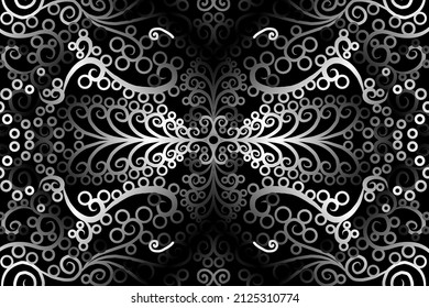 seamless Black and white caleidoscope gradient flower art pattern of indonesian traditional tenun batik ethnic dayak ornament for wallpaper ads background sticker or clothing