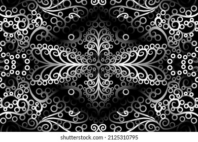 sin costura Flor de gradiente de caleidoscopio blanco y negro patrón de arte tradicional indonesio tenun batik étnico dayak ornamento para anuncios de papel pintado pegatina de fondo o ropa
