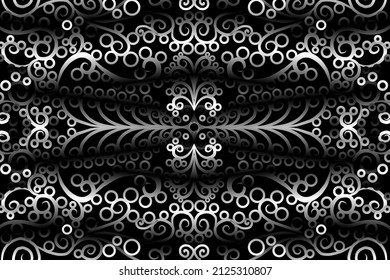 seamless Black and white caleidoscope gradient flower art pattern of indonesian traditional tenun batik ethnic dayak ornament for wallpaper ads background sticker or clothing
