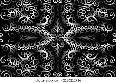 seamless Black and white caleidoscope gradient flower art pattern of indonesian traditional tenun batik ethnic dayak ornament for wallpaper ads background sticker or clothing