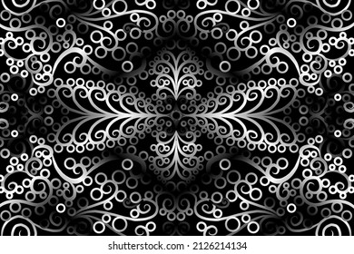 seamless Black and white caleidoscope gradient flower art pattern of indonesian traditional tenun batik ethnic dayak ornament for wallpaper ads background sticker or clothing
