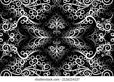 seamless Black and white caleidoscope gradient flower art pattern of indonesian traditional tenun batik ethnic dayak ornament for wallpaper ads background sticker or clothing