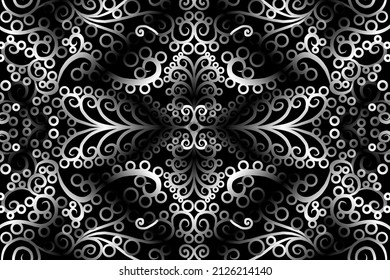 seamless Black and white caleidoscope gradient flower art pattern of indonesian traditional tenun batik ethnic dayak ornament for wallpaper ads background sticker or clothing