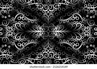 sin costura Flor de gradiente de caleidoscopio blanco y negro patrón de arte tradicional indonesio tenun batik étnico dayak ornamento para anuncios de papel pintado pegatina de fondo o ropa