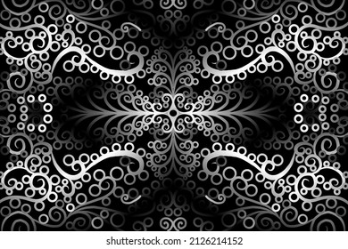 seamless Black and white caleidoscope gradient flower art pattern of indonesian traditional tenun batik ethnic dayak ornament for wallpaper ads background sticker or clothing