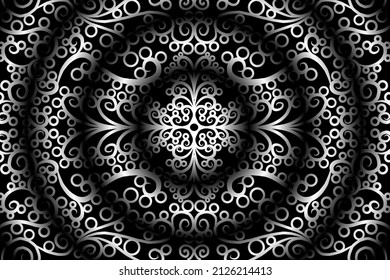 seamless Black and white caleidoscope gradient flower art pattern of indonesian traditional tenun batik ethnic dayak ornament for wallpaper ads background sticker or clothing