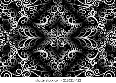 seamless Black and white caleidoscope gradient flower art pattern of indonesian traditional tenun batik ethnic dayak ornament for wallpaper ads background sticker or clothing