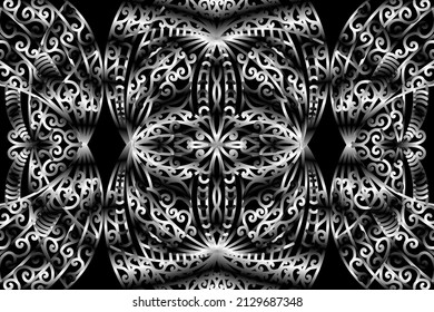 sin costura Flor de gradiente de caleidoscopio blanco y negro patrón de arte tradicional indonesio tenun batik étnico dayak ornamento para anuncios de papel pintado pegatina de fondo o ropa