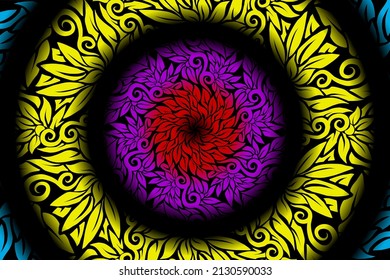 seamless Black and white caleidoscope gradient flower art pattern of indonesian borneo traditional tenun batik ethnic dayak ornament