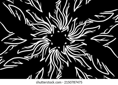 sin costuras Flor de gradiente de caleidoscopio negro y blanco y patrón de arte de línea de hoja de la cultura indonesia adorno tradicional de tenun batik étnico dayak adorno de fondo de anuncios de papel de pared 