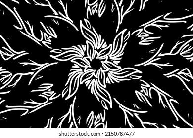 seamless Black and white caleidoscope gradient flower and leaf line art pattern of indonesian culture traditional tenun batik ethnic dayak ornament for wallpaper ads background 