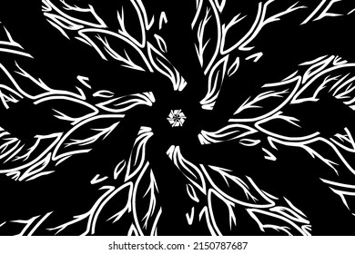 seamless Black and white caleidoscope gradient flower and leaf line art pattern of indonesian culture traditional tenun batik ethnic dayak ornament for wallpaper ads background 