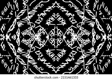 seamless Black and white caleidoscope gradient flower and leaf line art pattern of indonesian culture traditional tenun batik ethnic dayak ornament for wallpaper ads background 