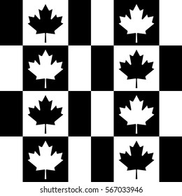 Seamless black and white Canada flag pattern.