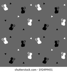 Seamless Black White Cats Pattern Stock Vector (Royalty Free) 192499451 ...