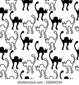 Seamless black and white cats pattern. On white. Backgrounds & textures shop.