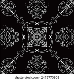 Nahtloses schwarz-weißes Keramikfliesenmotiv. Klassisches Mehrfarbenmuster im türkischen Stil. Endlosmuster kann für Keramikfliese, Bildschirmhintergrund, Linoleum, Textil, Web Seitenhintergrund verwendet werden.