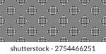 Seamless black and white checkerboard pattern with optical illusion waves, abstract geometric vector background