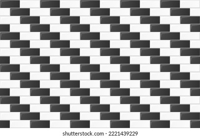 Seamless black and white checkered tile rectangle pattern. Wallpaper, Print. Vector illustration.