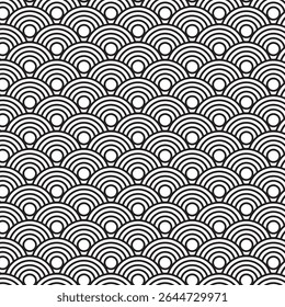 Seamless black and white circular wave pattern