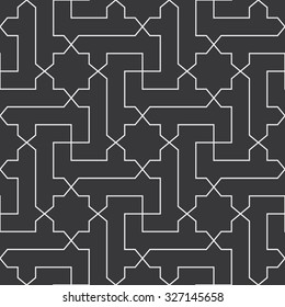 Seamless black and white classical arabic diagonal cross and star pattern vector