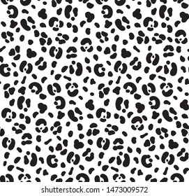 Seamless black and white color leopard print. Animal skin pattern. White leopard background. Can be used for fabrics, wallpapers, scrap-booking, etc. Vector illustration.