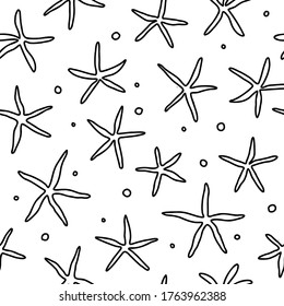Seamless Black and White Coral Pattern. Abstract Background Design. Line starfish. simple shapes. minimalistic circles. for textile, fabrics, designs, prints