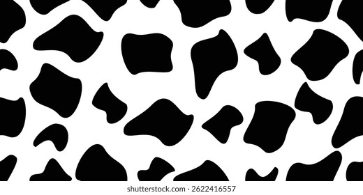 Seamless black and white cow pattern, Animal print with skin spot texture