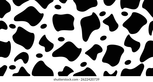 Seamless black and white cow pattern, Animal print with skin spot texture